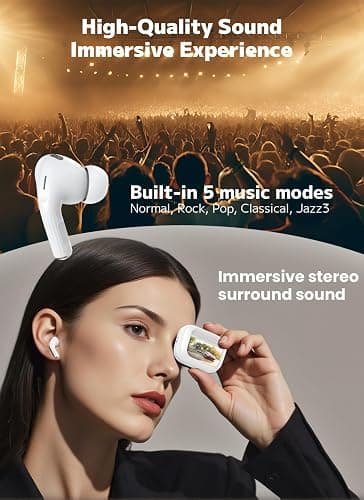 Szwdo Wireless Earbuds, Bluetooth 5.4 Ear Buds with Smart Touchscreen Case, ENC Noise Cancelling Headphones with 48H Playtime, Bass Stereo Sound, Compatible with iPhone Air/17/16/15/14/Android, Pad thumbnail 6