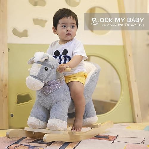 Rock My Baby Rocking Gray Horse with Chair, Plush Stuffed Rocking Pony with Realistic Sound, Baby Rocker Animal for Toddlers 1-3 Ride on,CPC Certified thumbnail 4