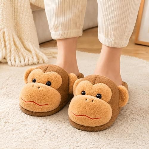 RYLENDOR Monkey Slippers for Women Fuzzy Open Back | Animal, Cartoon, Kawaii, Indoor House Shoes, Warm, Bedroom, Funny, Cozy, Plush, Fluffy, Non Slip, Slip On thumbnail 2