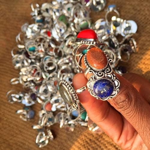 SAJTOX Handcrafted 10 Pcs Stackable Silver Plated Gemstone Rings for Women (US 5 to 12 Size) Vintage Boho Chunky Finger Statement Rings Set Birthday Gift for Women (Classy, Aesthetic & Comfortable) thumbnail 6