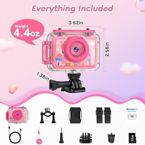 Pool Toy & Kids Underwater Camera - 99FT Waterproof Kid Action Camera 1080P Video&20MP Photo with Flip Lens, Includes 32GB Card for Diving Swimming Beach Snorkeling,Birthday Gift for Girls - GKTZ thumbnail 2