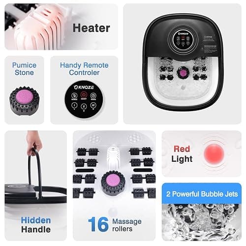 KNQZE Collapsible Foot Spa Bath with Heat, Remote Control, Temperature Control, Bubbles, Pumice Stone, Red Light, Timer, 16 Massage Roller Pedicure Foot Spa Foot Soaker for Soothe & Relax Tired Feet thumbnail 5