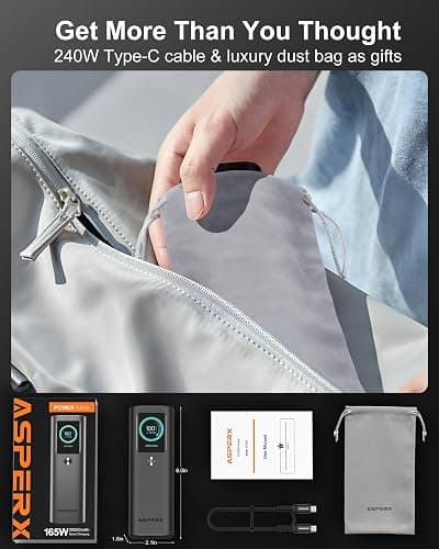 AsperX Laptop Power Bank, 165W 20,000mAh, Retractable Cables, Aluminum Alloy Unibody Portable Charger Power Bank, Battery Bank for MacBook Pro/Air/iPhone 17/iPad Pro/S25 Ultra/Dell/HP(TSA-Approved) thumbnail 9