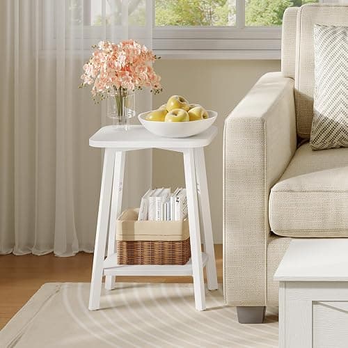 MAHANCRIS Side Table, Small Rectangular End Table with Storage Shelf, 2-Tier Bedside Table Sofa Couch Table, Nightstand for Small Spaces, Living Room, Bedroom, White ETWT4701 thumbnail 2
