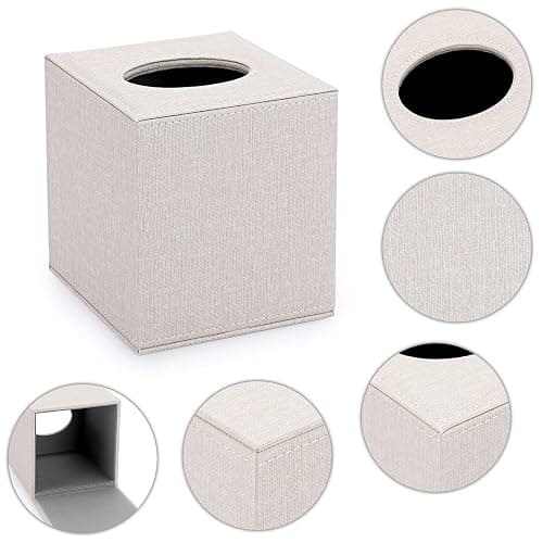 Sumnacon Square Linen Tissue Box Cover - Stylish Cube Tissue Box Holder with Magnetic Bottom, Decorative Tissue Box for Vanity Toilet Tank Dresser Night Stand Table Countertop Office Car, Beige thumbnail 5