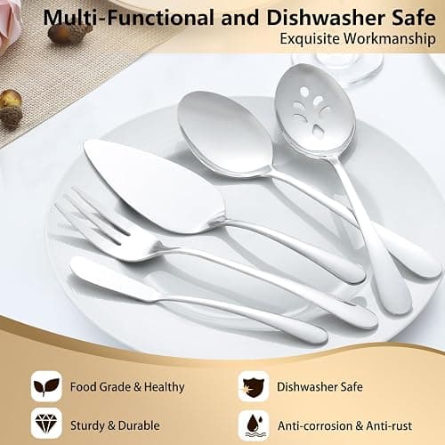 Pleafind 65-Pieces Silverware Set for 12 with 5 Serving Utensils,Stainless Steel Cutlery Set, Include Forks Spoons and Knives Set, Mirror Polished Utensil Sets for Home Restaurant,Dishwasher Safe thumbnail 6