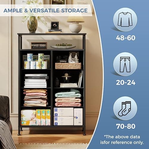 DUMOS 8 Drawers Fabric Dresser for Bedroom, Tall 8-Drawer Chest of Drawers with Raised Shelf, Storage Tower with Fabric Bins for Closet Organization, Hallway Storage, Ink thumbnail 3