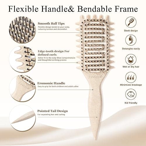 Curl Defining Brush for Curly Hair, Vented Detangling Hair Brush for Wet and Dry Styling, Curved Brush for Shaping and Smoothing Curl Clumps, Lightweight Hair Brush （Beige） thumbnail 2