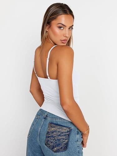 Trendy Queen Womens Adjustable Camisole Sleeveless Square Neck Spaghetti Strap Tank Tops Basic Shirt thumbnail 4