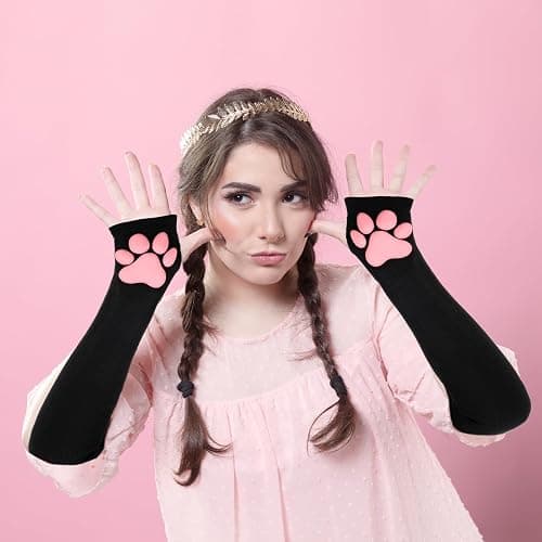 Lusofie Women's Cute Therian Cat Paws Gloves - 3D Cat Claw Paws Pad Sleeve - Halloween Party Cosplay Kawaii thumbnail 5