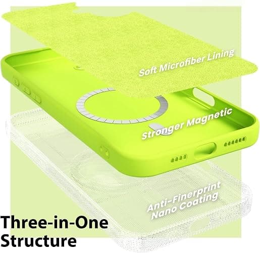oakxco Silicone Case for iPhone 16 Plus Case Magnetic, Compatible with Magsafe Wireless Charging, Slim Thin Soft Rubber, Girly Cute Bright Hard Mag Safe Cover for Women, Fluorescent Neon Green Lime thumbnail 5