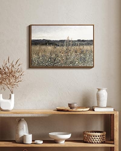 InSimSea Framed Canvas Wall Art Vintage Decor, Large Wall Art, Meadow with Flowers Landscape Wall Art Prints, Modern Farmhouse Cottagecore Bedroom Bathroom Office Decoration, 20"x30" thumbnail 2