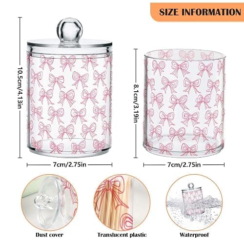 2 Pack Qtip Holder Dispenser with Lids, Cute Pink Bows Plastic Storage Containers, Bathroom Canisters Organizer for Cotton Swab, Cotton Round Pads, Floss 21219887 - 2 Pack - Cute Pink Bows 21219887 thumbnail 3