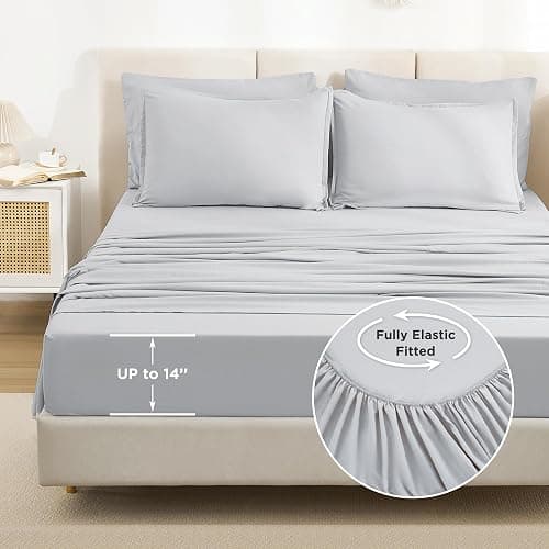 Litanika Full Size Comforter Sets Light Grey - 7 Pieces Bed in a Bag Full Bedding Comforter Sets, Solid Lightweight Bed Set with Comforter, Sheets, Pillowcases & Shams thumbnail 5