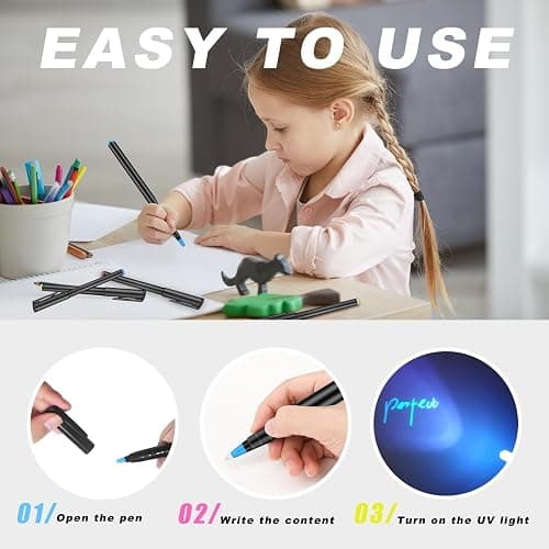 Daemson Invisible Ink Pen, Spy Pen with 6 PCS Mini UV LED Keychain Flashlight, Disappearing Ink Magic Pens with Black Light Markers for Secret Notes, Fit for Christmas Halloween Holiday Gifts (6 PCS) thumbnail 5