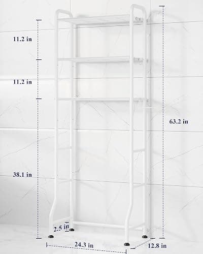 Kitsure Over Toilet Storage Rack - Metal Over Toilet Bathroom Organizer Shelf, Over the Toilet Storage Cabinet with Paper Holder and Hooks, Bathroom Cabinet for Laundry, White, 3 Tiers (63.2" H) thumbnail 3
