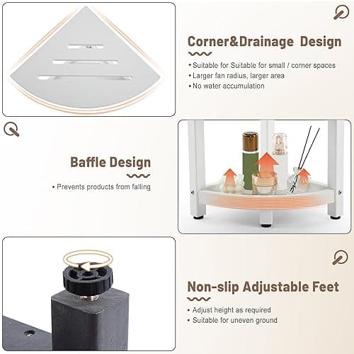 ONSGLM Shower Stool for Inside Shower, Corner Shower Bench Seat, HDPE Waterproof Shower Stool for Shaving Legs with Baffle Storage Shelf, Shower Seat/Foot Rest for Bathroom, Indoor/Outdoor Use, White - White thumbnail 6