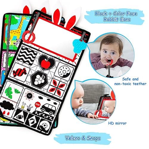 Inbeby Tummy Time Mirror Toy & Play Activity Cinrkle Mat, Black and White High Contrast Baby Newbron Toys 0 3 6 Months Brain Development, Snesory Texture Piano Infant Toys 0 3 6 Months with Squeaker thumbnail 4