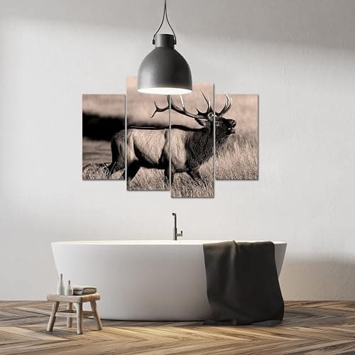 LevvArts Deer Pictures Wall Decor Sepia Brown Bull Elk Canvas Art Painting Farmhouse Living Room Kitchen Decor Vintage Wildlife Animal Artwork Ready to Hang thumbnail 4