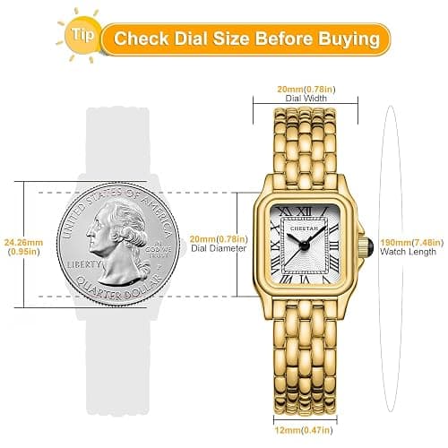 CHEETAH Gold Watches for Women with Small Vintage Bracelet, Rectangular Case Roman Dial thumbnail 3