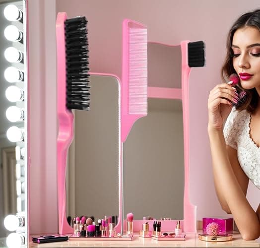 xiangwenlan Pink comb Set 3 Pcs. slick back hair brush,Slick Back Brush with Edge Brush, styling comb for kids for middle part，Rat Tail Comb, Teasing Brush Set for Smoothing brush Baby Hair thumbnail 5
