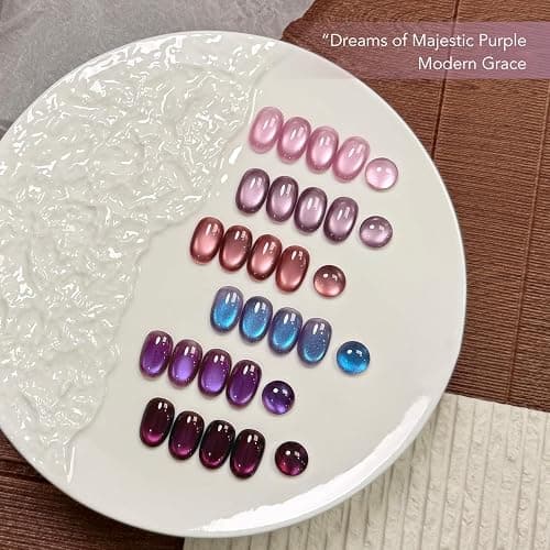 GAOY Aurora Purple Cat Eye Gel Nail Polish Set with Magnet, 6 Colors UV Gel | Translucent Iridescent Velvet Orchid Violet Berry, Holographic Glitter Shimmer, UV Cure, Soak Off, Salon & DIY Nail Art thumbnail 2