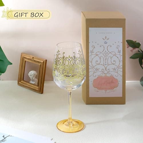 NymphFable Colorful Wine Glass Golden Crown Artisan Painted Glass 15oz Personalised Gift for Birthdays Weddings thumbnail 7