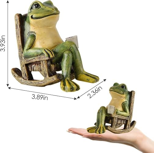FOXMIS Miniature Frog Garden Statue Mom Gifts Home Decorations Fairy Garden Accessories Outdoor Lights Solar Garden Frog Decor Art Housewarming Gift for Patio,Yard,Lawn Ornament,3.89"x2.36"x3.93 thumbnail 2