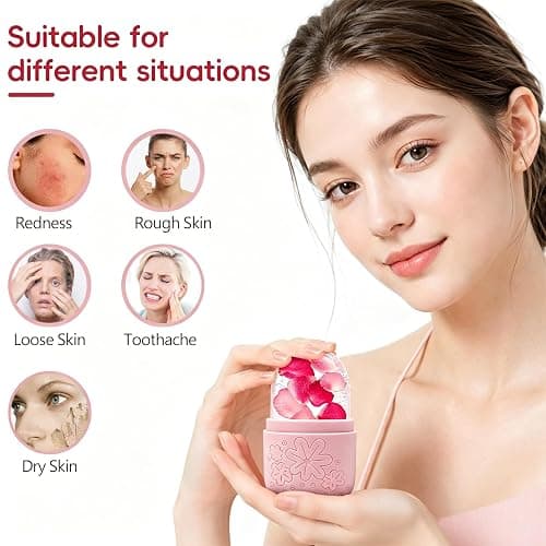 Skincare Tools Set with Facial Cleansing Brush, Ice Roller & Gua Sha Set | Pink Facial Cleansing and Massage Set, Reusable Ice Face Roller for Wrinkles Fine Lines Puffiness, Self Care Gifts for Women thumbnail 4