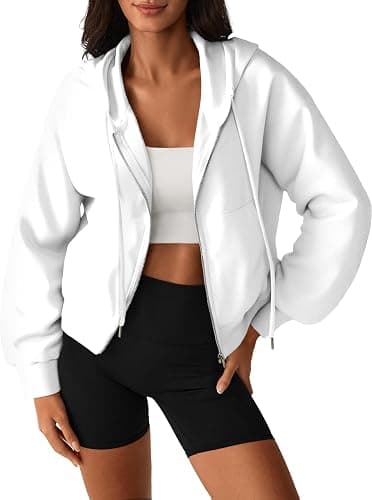 Hilinker Womens Cropped Zip Up Hoodie Drawstring Long Sleeve Crop Hooded Jacket with Pocket thumbnail 5