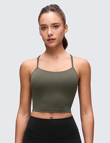 CRZ YOGA Butterluxe Y Back Crop Tank Tops for Women - Spaghetti Straps Racerback Padded Yoga Workout Longline Sports Bras thumbnail 2