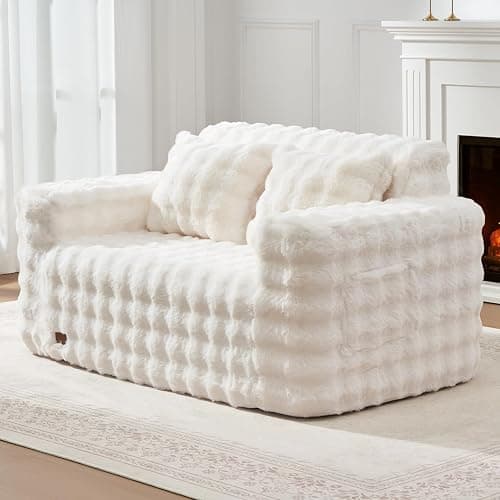 ZurNesfure Sofa Couch Loveseat, Memory Foam Couch with Pillow, Modern Cloud Couch with deep seat and Removable Washable Cover Boneless Sofas for Living Room Bedroom Apartment (White,Loveseat) - Image 1