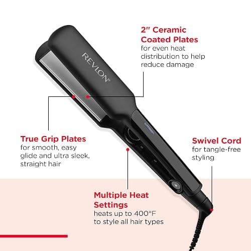 REVLON Ceramic Coated 2" Flat Iron - Fast Heating Hair Straightener for Quick and Smooth Results, Plus Travel Friendly (Black) thumbnail 4