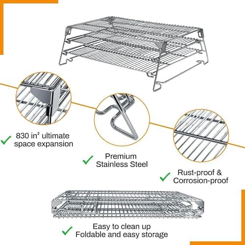 Jerky Racks for Barrel Style Pellet Grills, 21"W×17.2"L, 3 Tiered Foldable Sliding 830 in² Cooking Space Expansion Grate Accessory for Pit Boss, Traeger, Z Grill, Green Mountain and More Smoker Grills thumbnail 6