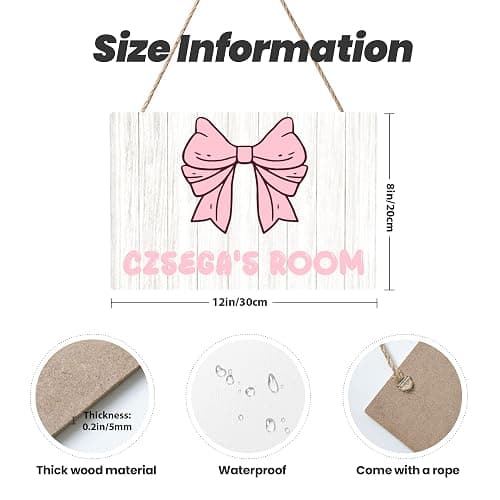 CZSEGA Personalized Pink Bow Name Signs For Room Customized Wooden Door Sign Bedroom Hanging Sign Wall Decor thumbnail 3
