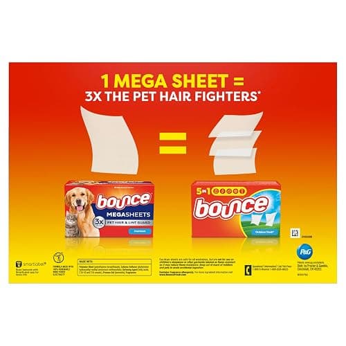 Bounce Pet Hair and Lint Guard Mega Dryer Sheets with 3X Pet Hair Fighters, Fresh Scent, 180 Count thumbnail 8