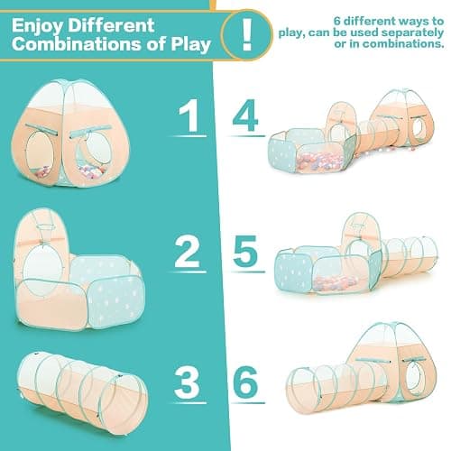 SISTICKER 3 in 1 Kids Play Tent with Baby Ball Pit and Play Tunnel, Toddler Climbing Toys for Boys, Girls, Babies, Indoor Outdoor Pop Up Playhouse Tunnel Toys (Balls NOT Included) thumbnail 5