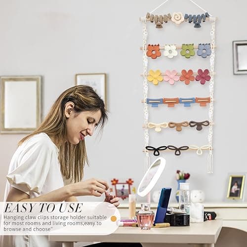 SNOWSTAR Macrame Hair Claw Clip Organizer,Hanging Hair Clip Holder and Storage for Women Girls,Claw Clip Hanger Home Decor for Wall,Door,Closet thumbnail 2