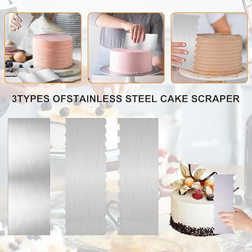 FENGJIAHUI 3 Stück Tortenspachtel Kuchenschaber aus Edelstahl Kuchen Glatter Schaber, Kuchenschaber Edelstahl Tortenspachtel 22 x 7.7 cm, Kuchen Dekorieren Kamm für Kuchen Buttercreme DIY Werkzeug thumbnail 6