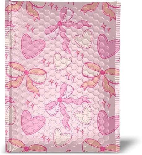 6x9 Designer Bubble Poly Mailer 25 Pack Heavy Duty Waterproof Self Seal Shipping Bags for Small Business Large Mailing Envelopes Bulk Tear Resistant Padded Pink Coquette Bubble Mailer - Image 1