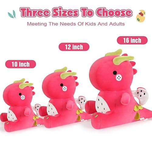 Ditucu Cute Dragon Fruit Dinosaur Plush Dino Stuffed Animal Plushies Toys Soft Dolls Birthday Gifts for Kids Girls Boys Red 10 inch thumbnail 3