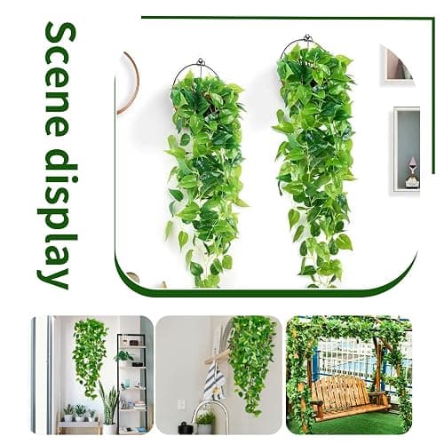 Fake Hanging Plants Vines(2pcs)for Room Decor, Artificial Ivy Greenery Garlands for Home Bedroom Living Aesthetic Kitchen Office Wall Patio Bookshelf,Indoor,Outdoor Farmhouse Decorations(No flowerpot) - 2 thumbnail 5