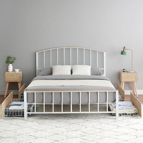 GarveeHome Queen Bed Frame, Metal Platform Bed with Headboard | Sturdy Metal Queen Bed Frame with Headboard ,4 Underbed Storage Drawers,No Box Spring Needed thumbnail 4