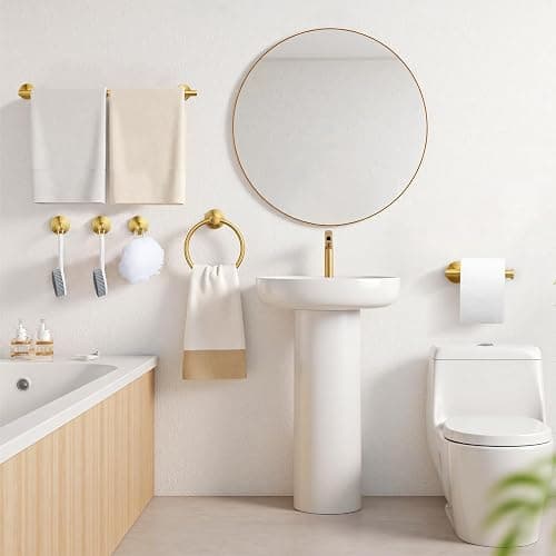Gold Bathroom Accessories, 24” Towel Bar, Towel Ring Holder, Toilet Paper Holder and 3 Towel Hooks, Bathroom Hardware Set Wall Mounted thumbnail 2