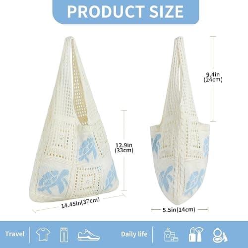 Topdear Crochet Tote Bag for Women, Aesthetic Crochet Mesh Beach Tote Bag, Summer Vacation Knitted Bag for Women Shoulder thumbnail 5