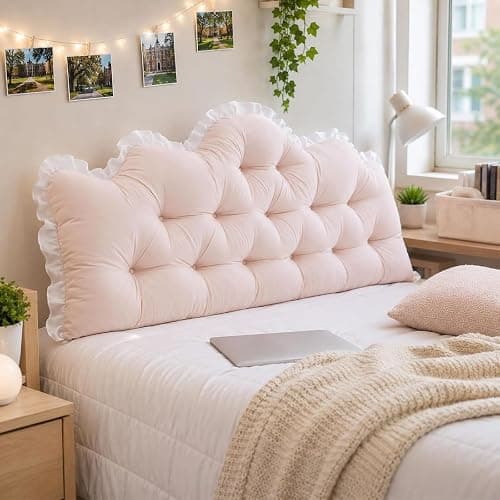 Taylinova NEW College Dorm Bed Bolster Pillow (Rice Pink,Twin-90cm/35) | Rectangular Reading Headboard Pillow,for Twin, Full, Queen & King Beds, Headboard Pillow for Sitting, Reading & Lounging - Image 1
