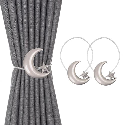 Curtain Tiebacks, 2 Pack Magnetic Curtain Tiebacks Star Moon Curtain tie Back Curtain holdbacks Magnetic Curtain Clips Curtain tie Backs Curtain Clips Holder for Window Draperies Hold Curtains Drape thumbnail 4