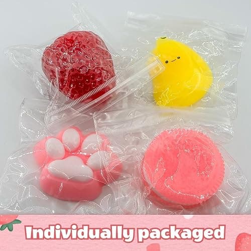Taba Squishy Toy Set, Sensory Squeeze Fidget Toys for Stress Relief, Cute Party Favors for Kids Adults, Includes Banana Strawberry Cat Paw and Cookie thumbnail 6