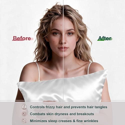 LYSHIN White Silk Pillow Cases Standard Size with Hidden Zipper | 19 Momme Mulberry Silk Pillowcase for Skin and Hair, Anti-Acne, Hypoallergenic, Cooling, Beauty Sleep, Gifts for Women thumbnail 5