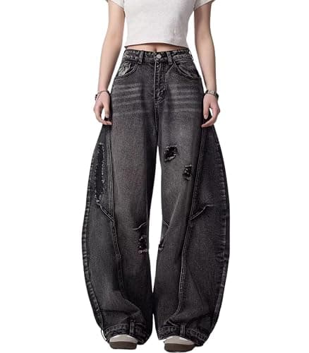 BeRamg Baggy Jeans for Woman Men High Waisted Barrel Leg Jeans Trendy Boyfriend Denim Pants Vintage Streetwear Clothes thumbnail 3